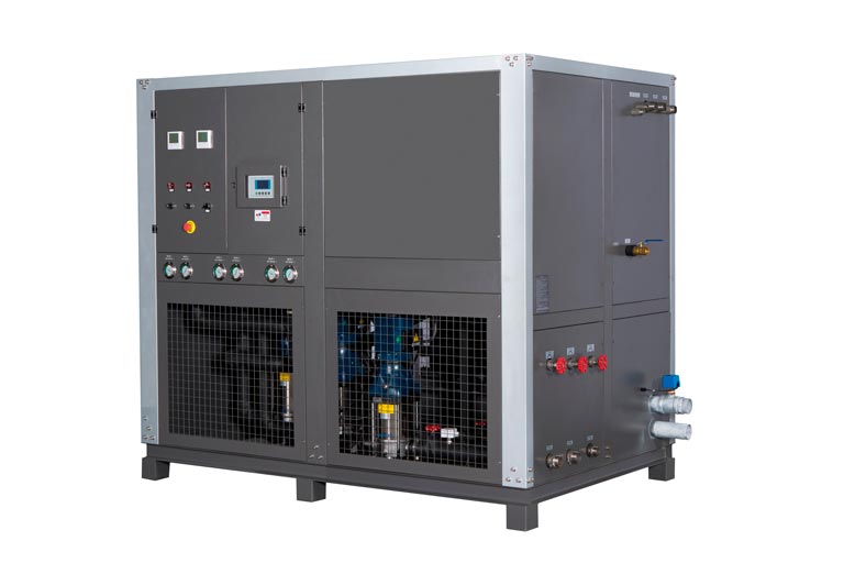 Water cooled water chiller with scroll compressors